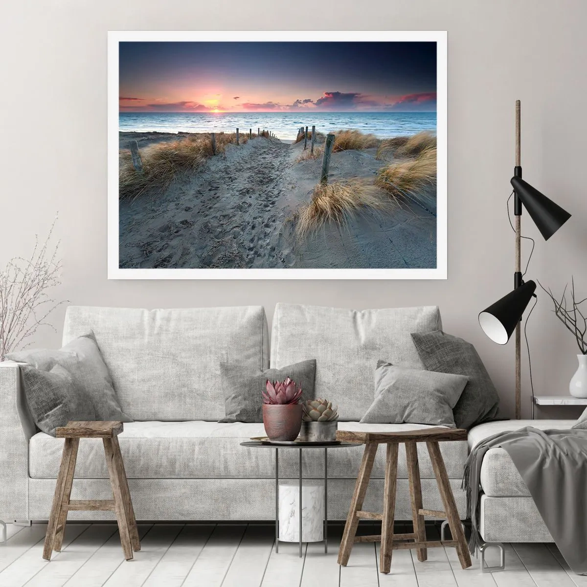 Affiche - Poster - Chemin menant à la plage au coucher du soleil - 100x70cm - Tu as versé l'éclat de l'arc-en-ciel sur les flots - Décoration murale moderne pour le salon et la chambre ARTTOR