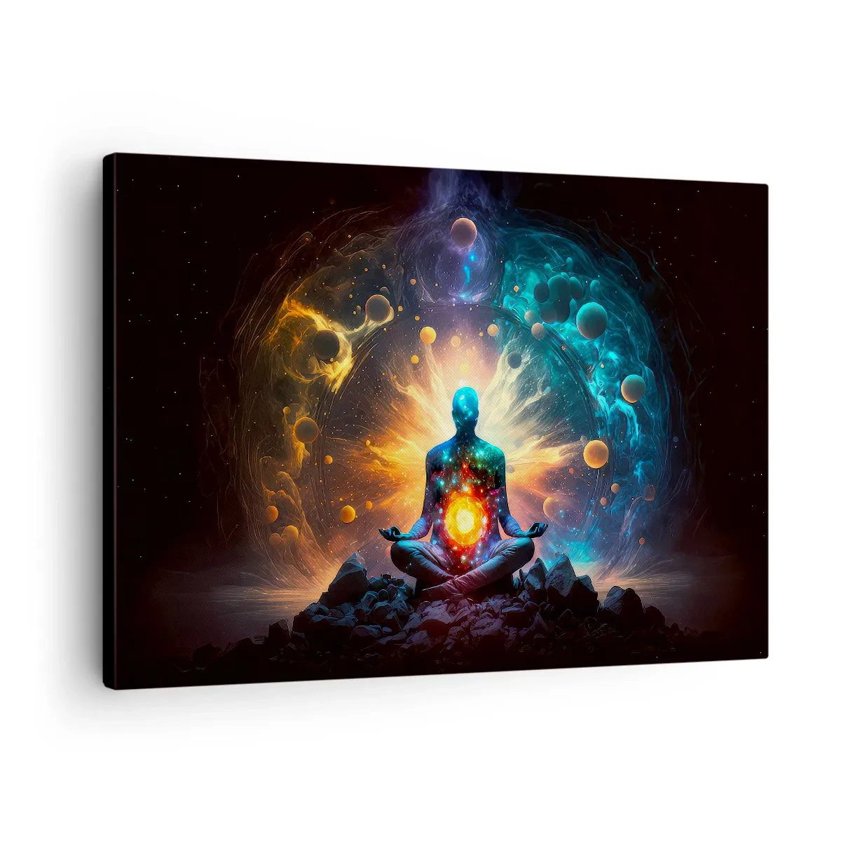 Impression sur toile - Image sur toile - Une figure en méditation entourée d'une aura cosmique - 70x50cm - Paix cosmique - Décoration murale moderne pour le salon et la chambre ARTTOR
