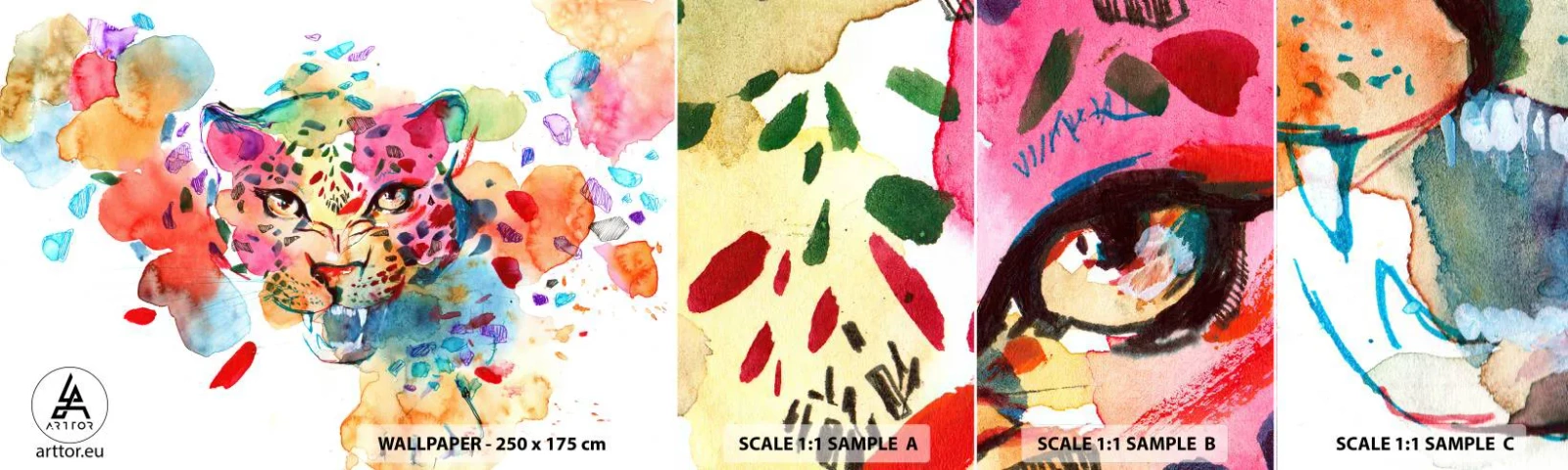 Échantillon de Papier Peint Autocollant Deluxe Sticker - La belle et la Bête - Panthère, Animaux, Abstraction - 100x30 cm