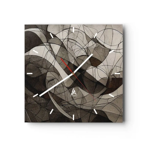 Horloge murale - Pendule murale - Motif abstrait dans des tons marron et terreux - 30x30cm - Circulation des couleurs de la terre - Décoration murale moderne pour le salon et la chambre ARTTOR