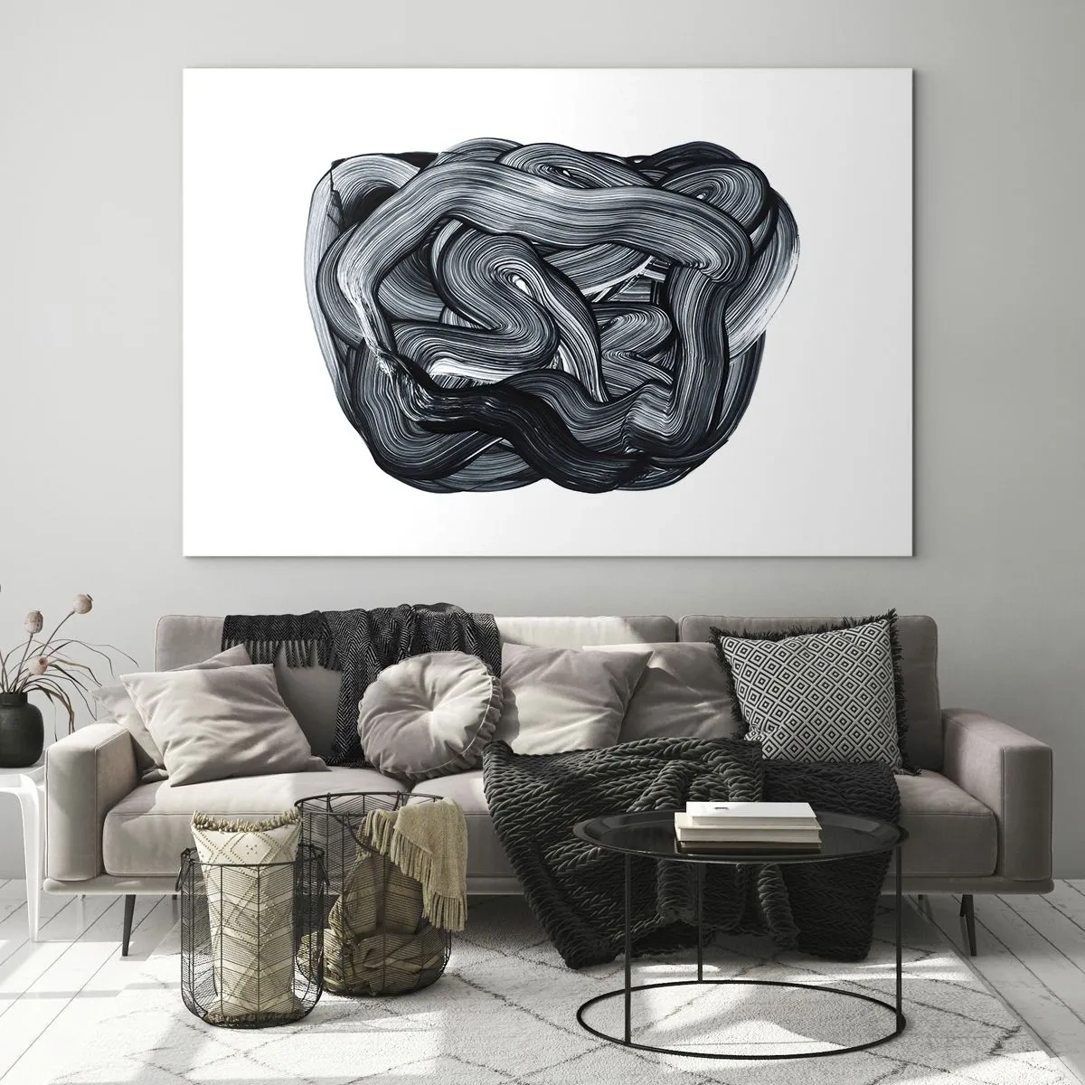 Impression sur verre - Image sur verre - Abstraction de coups de pinceau en noir et blanc - 100x70cm - Ce n'est pas si simple - Décoration murale moderne pour le salon et la chambre ARTTOR