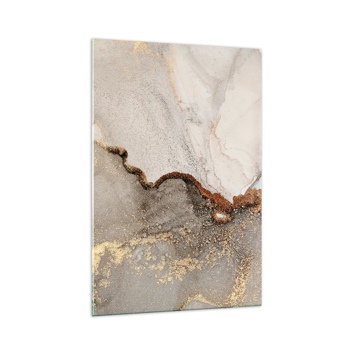 Impression sur verre - Image sur verre - Motif abstrait avec des nuances d'or et de gris - 70x100cm - Aux frontières des couleurs - Décoration murale moderne pour le salon et la chambre ARTTOR