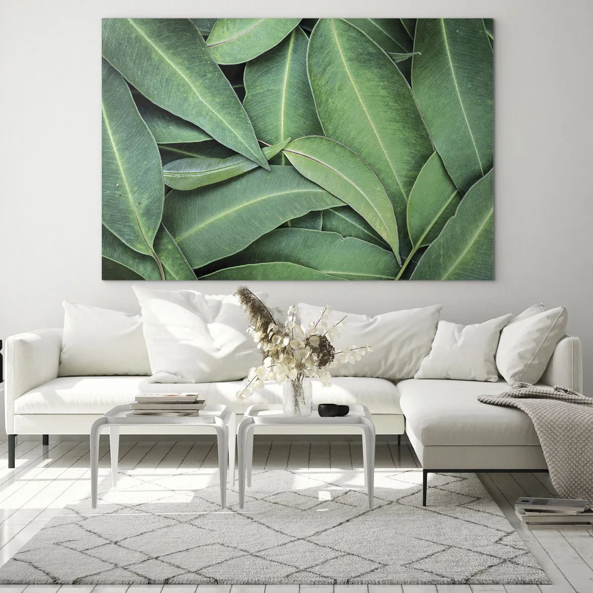 Impression sur verre - Image sur verre - Gros plan de feuilles vertes disposées en couches - 70x50cm - Juteux et frais - Décoration murale moderne pour le salon et la chambre ARTTOR