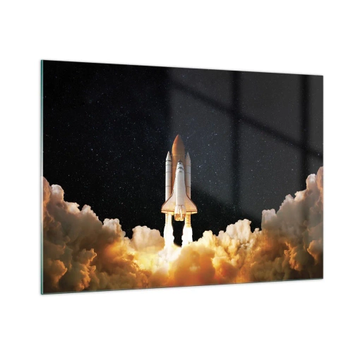 Impression sur verre - Image sur verre - Une navette spatiale décollant sous un ciel étoilé - 100x70cm - Ad astra! - Décoration murale moderne pour le salon et la chambre ARTTOR