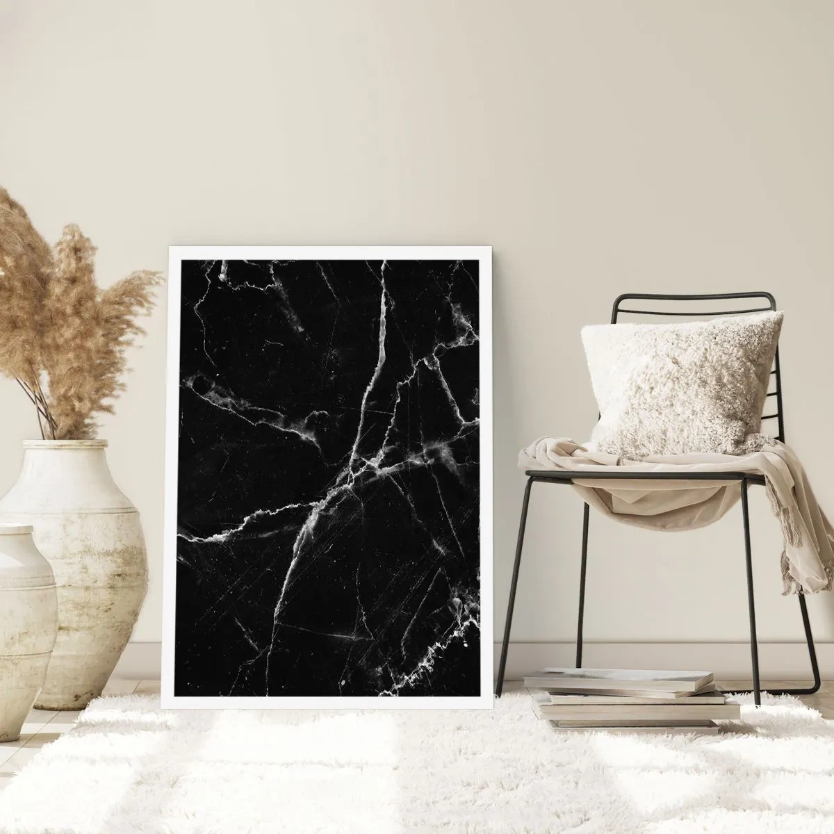 Affiche - Poster - Fond en marbre noir avec des fissures blanches - 50x70cm - La vie secrète de la pierre - Décoration murale moderne pour le salon et la chambre ARTTOR
