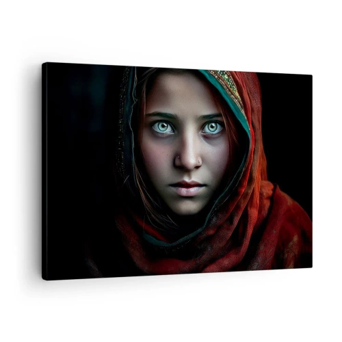 Impression sur toile - Image sur toile - Portrait d'une femme au regard intense aux couleurs chaudes - 70x50cm - Princesse orientale - Décoration murale moderne pour le salon et la chambre ARTTOR