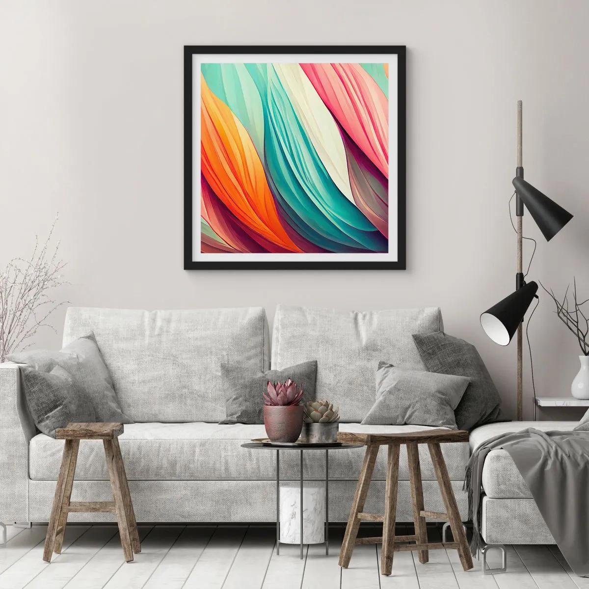 Affiche dans un cadre noir - Poster - Tissage arc-en-ciel - 30x30 cm