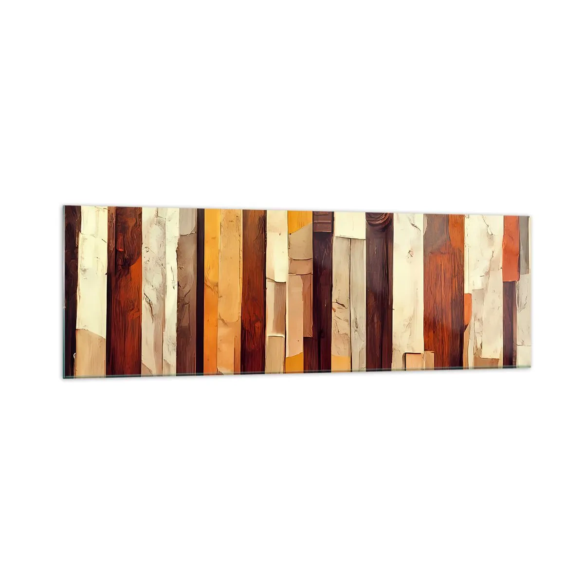 Impression sur verre - Image sur verre - Composition géométrique dans les tons de bois et d'or - 160x50cm - Hymne des arbres forestiers - Décoration murale moderne pour le salon et la chambre ARTTOR