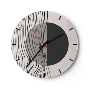 Horloge murale - Pendule murale - Composition abstraite avec des vagues et un cercle - 30x30cm - Demi composition - Décoration murale moderne pour le salon, la cuisine et la chambre ARTTOR