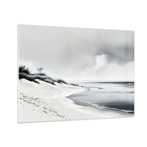 Impression sur verre - Image sur verre - Plage noire et blanche avec horizon et mer calme - 70x50cm - Ensemble depuis toujours - Décoration murale moderne pour le salon et la chambre ARTTOR