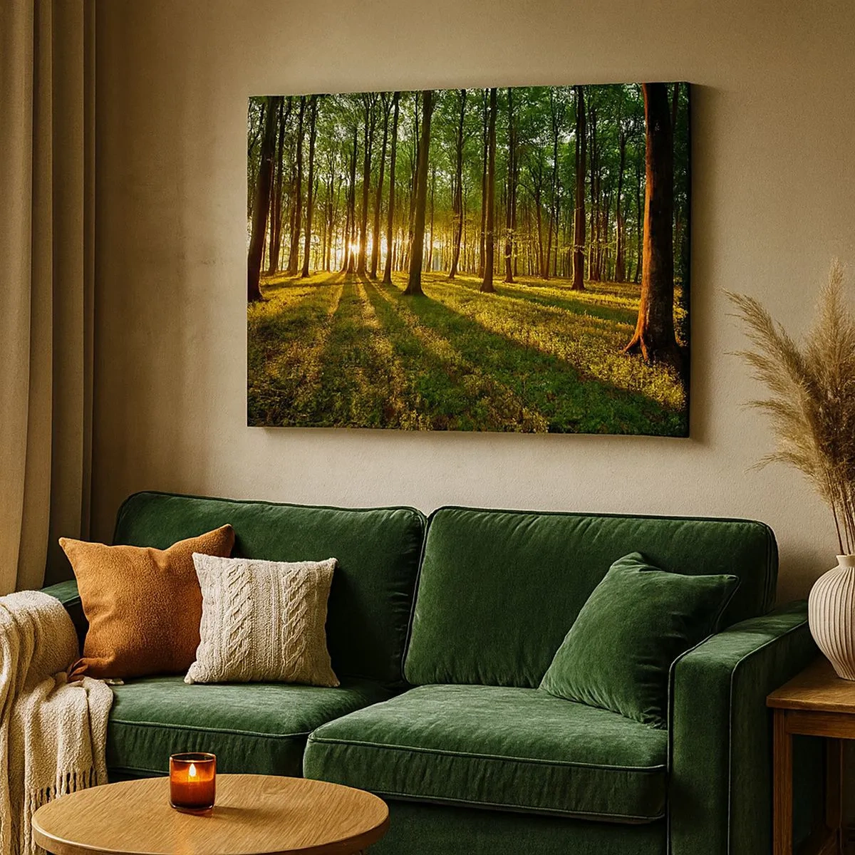 Impression sur toile - Image sur toile - Le soleil couchant dans la forêt de feuillus - 70x50cm - Toutes les photographies de printemps - Décoration murale moderne pour le salon et la chambre ARTTOR