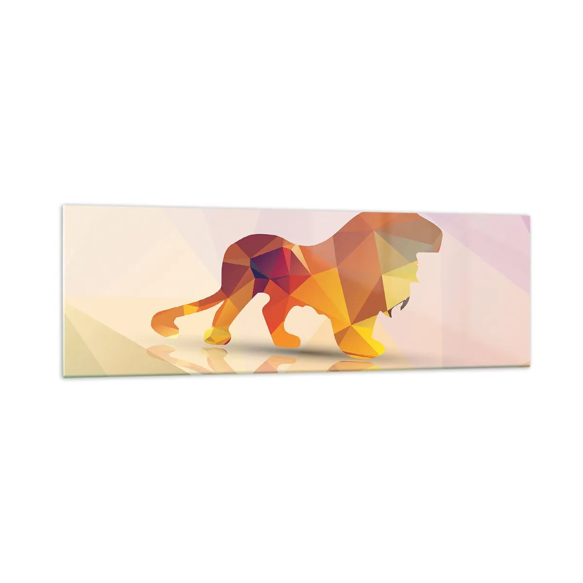 Impression sur verre - Image sur verre - Silhouette géométrique d'un lion dans les tons jaune et orange - 160x50cm - Le roi du diamant - Décoration murale moderne pour le salon et la chambre ARTTOR