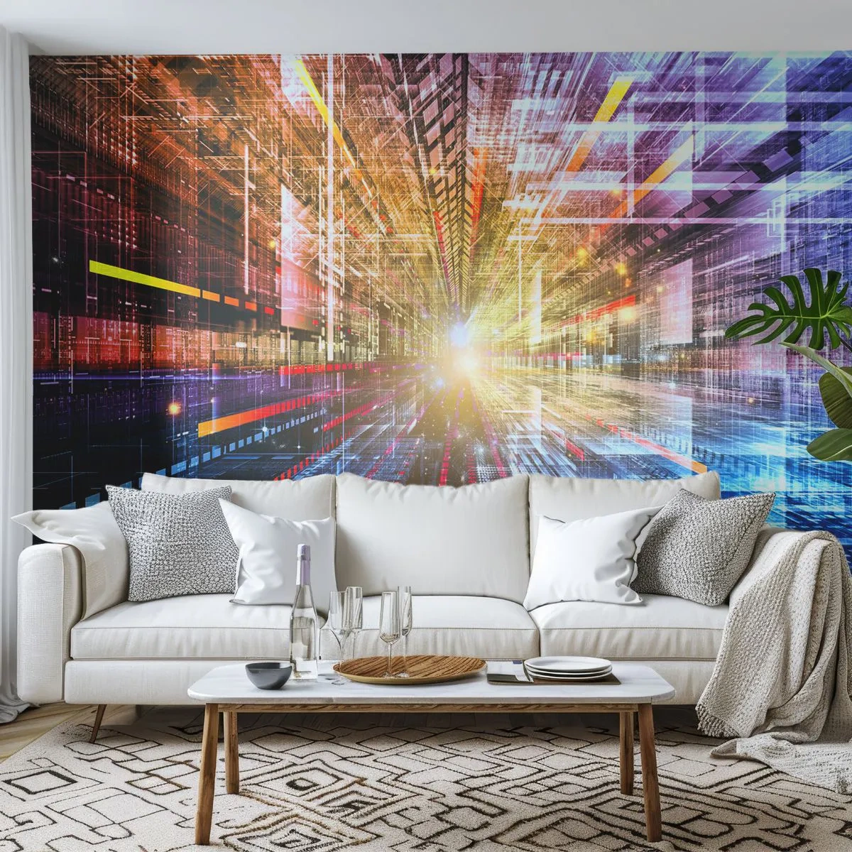 Papier Peint Autocollant Deluxe Sticker - Couloir lumineux - Abstraction, Graphique, 3D - 250x175 cm
