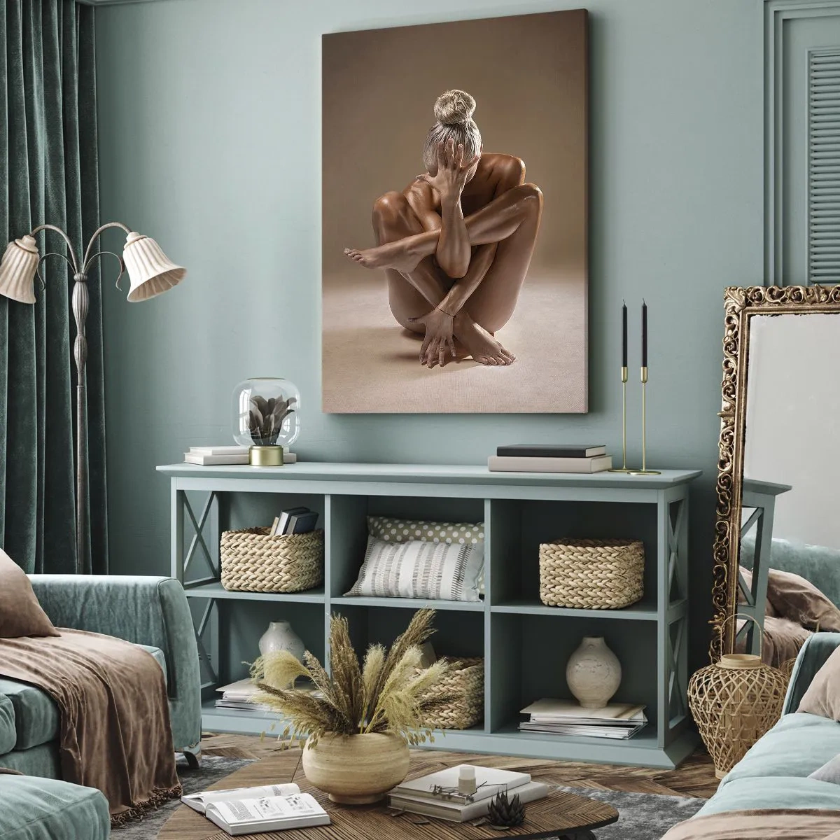 Impression sur toile - Image sur toile - Silhouette artistique d'une femme sur fond beige - 70x100cm - Unité du corps et de l'âme - Décoration murale moderne pour le salon et la chambre ARTTOR