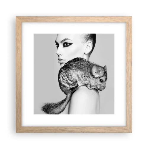 Affiche dans un chêne clair - Poster - Dame au chinchilla - 30x30 cm