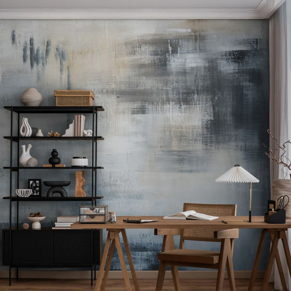 Papier Peint Photo Premium Sand - Derrière le rideau bleu - Morceau, Abstraction, Industriel - 350x256 cm