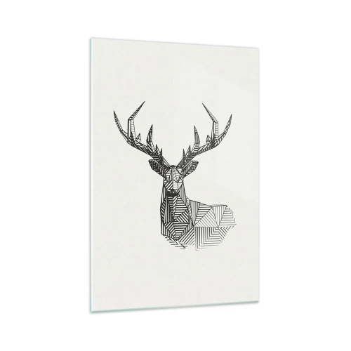 Impression sur verre - Image sur verre - Image géométrique d'un cerf dans un style minimaliste en noir et blanc - 70x100cm - Cerf dans un style cubique - Décoration murale moderne pour le salon et la chambre ARTTOR