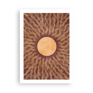 Affiche - Poster - Soleil stylisé avec des rayons dans des tons dorés et marron - 50x70cm - Icône du soleil - Décoration murale moderne pour le salon et la chambre ARTTOR