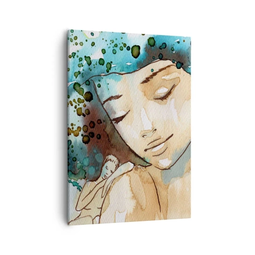 Impression sur toile - Image sur toile - Portrait d'une femme aux couleurs délicates de l'aquarelle - 50x70cm - Lady in blue - Décoration murale moderne pour le salon et la chambre ARTTOR