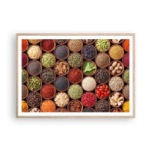 Affiche dans un chêne clair - Poster - Toutes les saveurs du monde - 100x70 cm