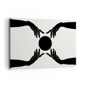 Impression sur toile - Image sur toile - Mains noires dans une composition symétrique avec une boule - 120x80cm - Signe secret - Décoration murale moderne pour le salon et la chambre ARTTOR