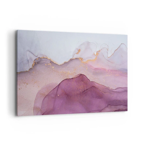 Impression sur toile - Image sur toile - Une composition abstraite dans des tons de violet et d'or. - 120x80cm - Vagues lilas et violettes - Décoration murale moderne pour le salon et la chambre ARTTOR