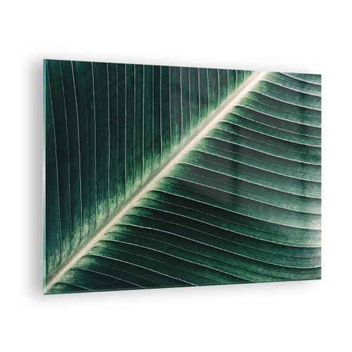 Impression sur verre - Image sur verre - Détail d'une feuille de bananier dans une nuance de vert intense - 70x50cm - Le rythme de la nature - Décoration murale moderne pour le salon et la chambre ARTTOR