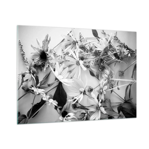 Impression sur verre - Image sur verre - Fleurs noires et blanches dispersées dans un arrangement artistique - 100x70cm - Non-un bouquet de fleurs - Décoration murale moderne pour le salon et la chambre ARTTOR