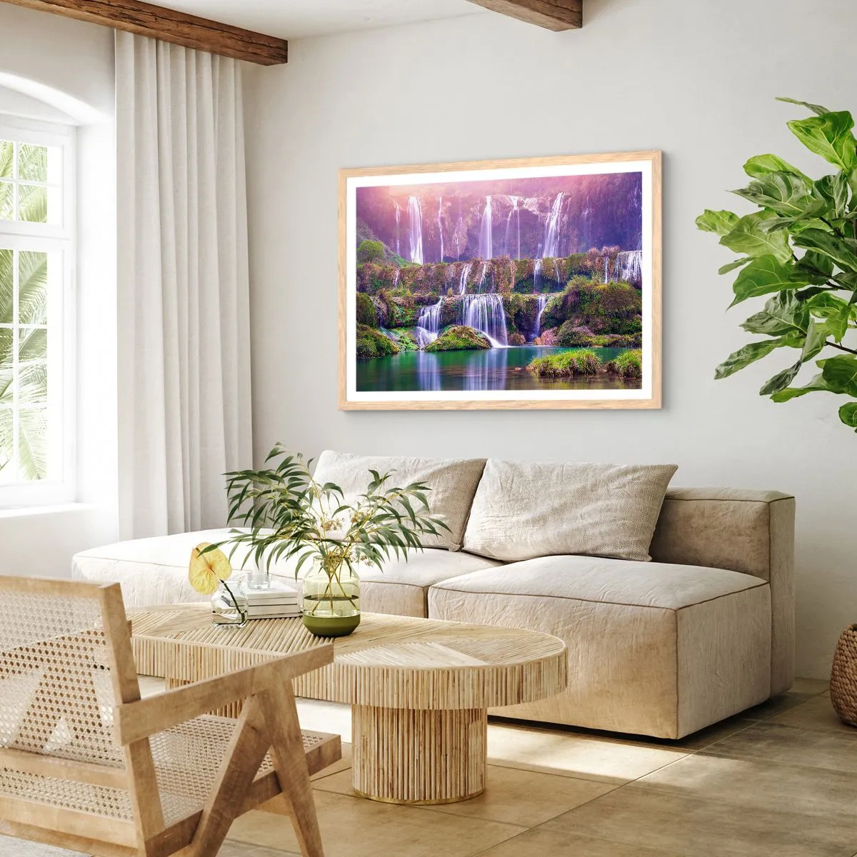 Affiche dans un chêne clair - Poster - Escalier vers le ciel - 50x40 cm