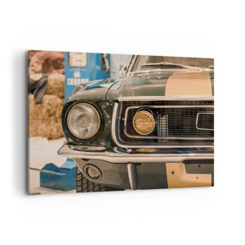 Impression sur toile - Image sur toile - Une voiture rétro emblématique dans un cadre classique - 100x70cm - Rencontre avec une légende - Décoration murale moderne pour le salon et la chambre ARTTOR
