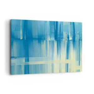 Impression sur toile - Image sur toile - Une peinture abstraite dans des tons turquoise et bleu avec des coups de pinceau géométriques. - 120x80cm - Composition en turquoise - Décoration murale moderne pour le salon et la chambre ARTTOR