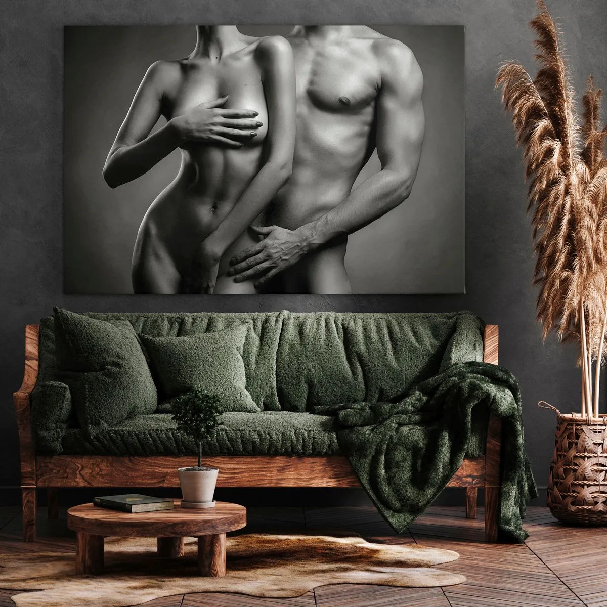 Impression sur toile - Image sur toile - Représentation en noir et blanc de corps féminins et masculins dans une pose artistique - 120x80cm - Adam et Eve - Décoration murale moderne pour le salon et la chambre ARTTOR
