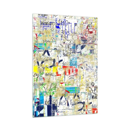 Impression sur verre - Image sur verre - Une composition abstraite avec un mélange de couleurs et d'inscriptions. - 50x70cm - Ca fait juste plaisir aux yeux - Décoration murale moderne pour le salon et la chambre ARTTOR