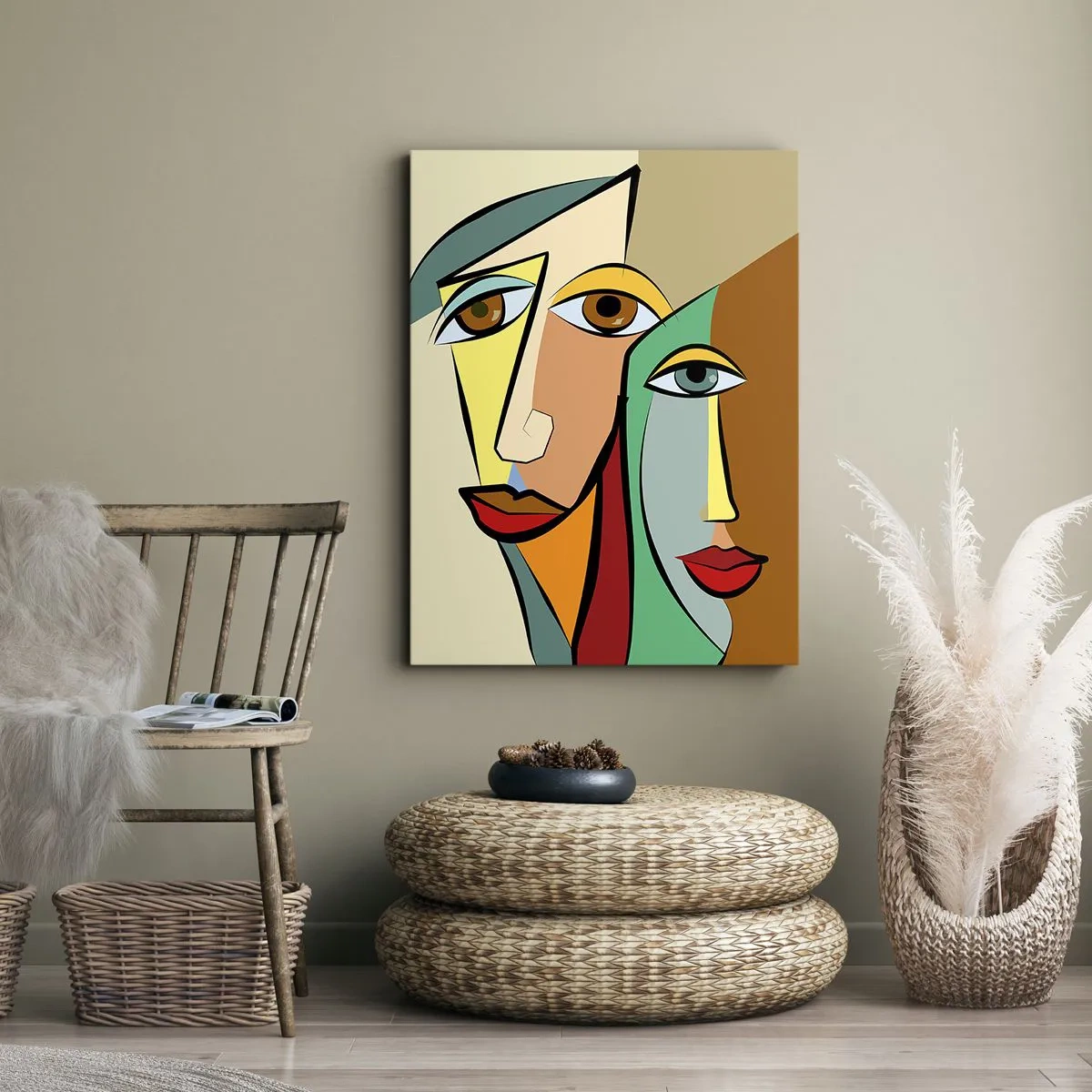 Impression sur toile - Image sur toile - Couple cubiste - 45x80 cm