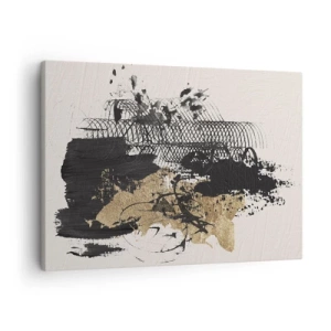 Impression sur toile - Image sur toile - Une peinture abstraite en noir et or avec des lignes et des structures dynamiques. - 70x50cm - Composer avec passion - Décoration murale moderne pour le salon et la chambre ARTTOR