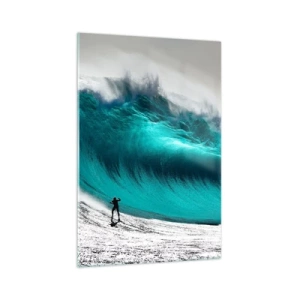 Impression sur verre - Image sur verre - Surfeur devant une énorme vague - 70x100cm - Challenge accepté - Décoration murale moderne pour le salon et la chambre ARTTOR