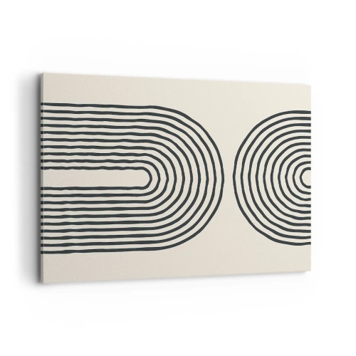 Impression sur toile - Image sur toile - Motif géométrique abstrait avec des lignes symétriques sur un fond clair - 100x70cm - Dans un instant... - Décoration murale moderne pour le salon et la chambre ARTTOR