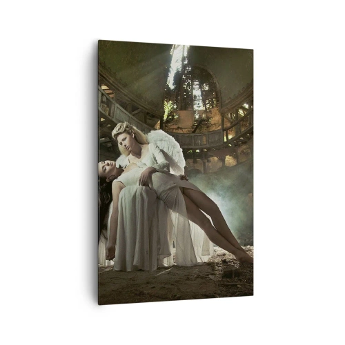 Impression sur toile - Image sur toile - Deux personnages en ruines avec un jeu de lumière - 80x120cm - L'esprit du théâtre ancien - Décoration murale moderne pour le salon et la chambre ARTTOR