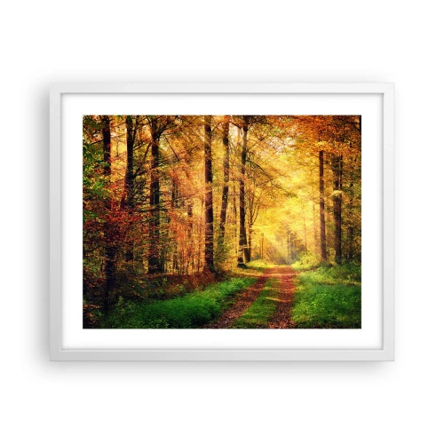 Affiche dans un cadre blanc - Poster - Silence d'or en forêt - 50x40 cm