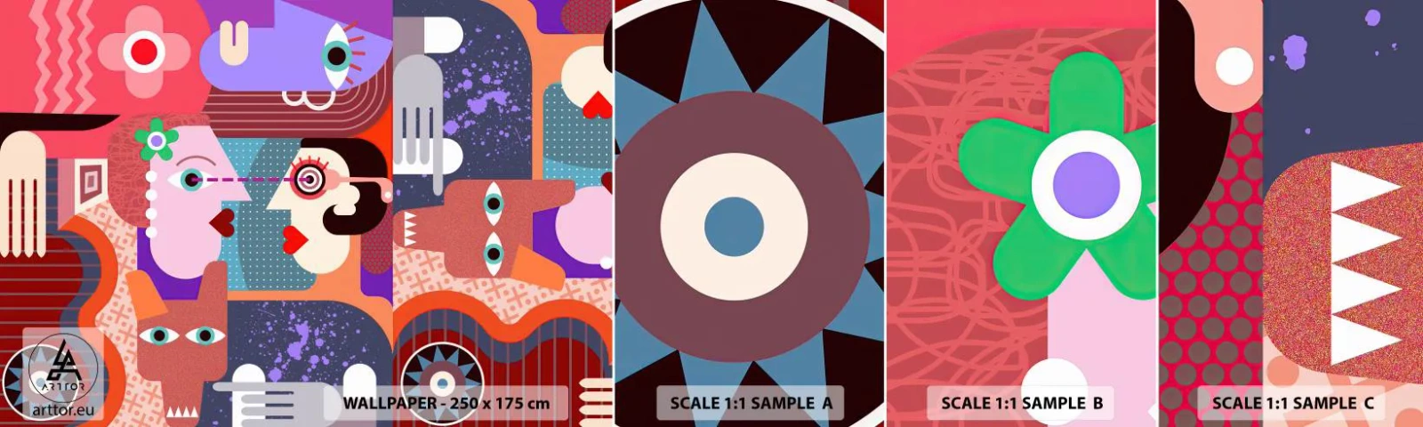 Échantillon de Papier Peint Autocollant Deluxe Sticker - Les yeux dans les yeux - Abstraction, Morceau, Visages - 100x30 cm