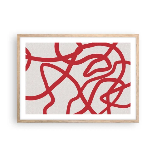 Affiche dans un chêne clair - Poster - Rouge sur blanc - 70x50 cm