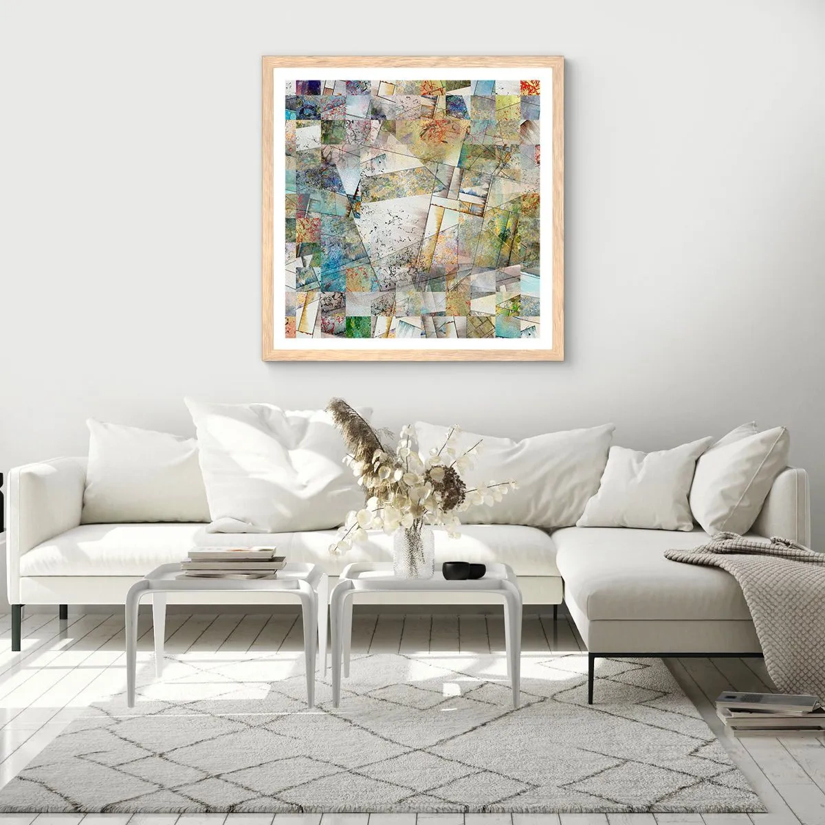 Affiche dans un chêne clair - Poster - Remaniement géométrique - 60x60 cm