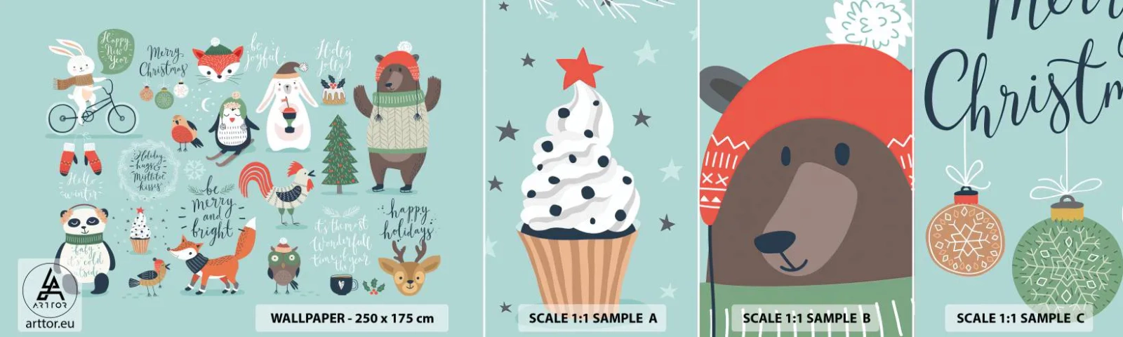 Échantillon De Papier Peint Standard Eco - Que ce soit toujours Noël ! - Pour les enfants, Hiver, Animaux heureux - 100x30 cm