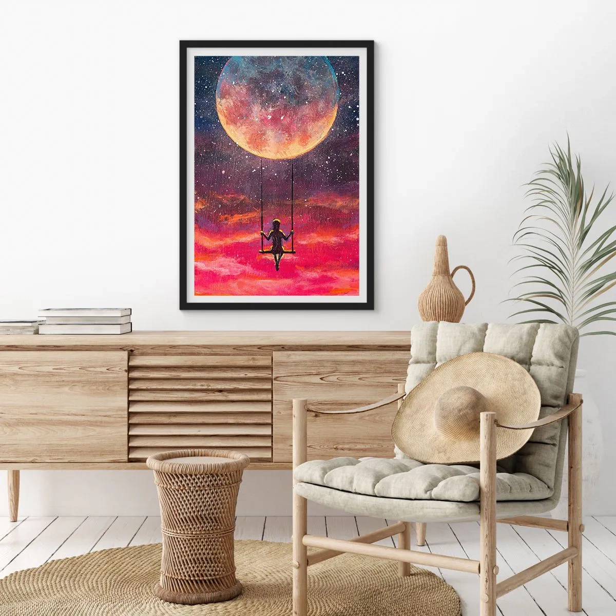 Affiche dans un cadre noir - Poster - Se balancer dans les nuages - 61x91 cm