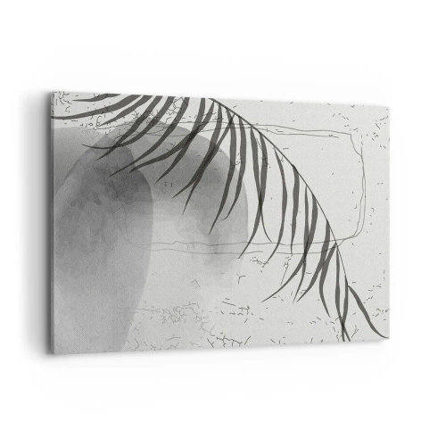 Impression sur toile - Image sur toile - Un délicat motif de feuille de palmier sur un fond clair dans un style scandinave. - 120x80cm - L'exotisme subtil de la nature - Décoration murale moderne pour le salon et la chambre ARTTOR
