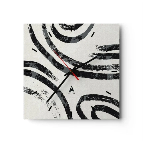 Horloge murale - Pendule murale - Lignes abstraites noires et blanches sur fond clair - 30x30cm - À moitié arrêté - Décoration murale moderne pour le salon et la chambre ARTTOR
