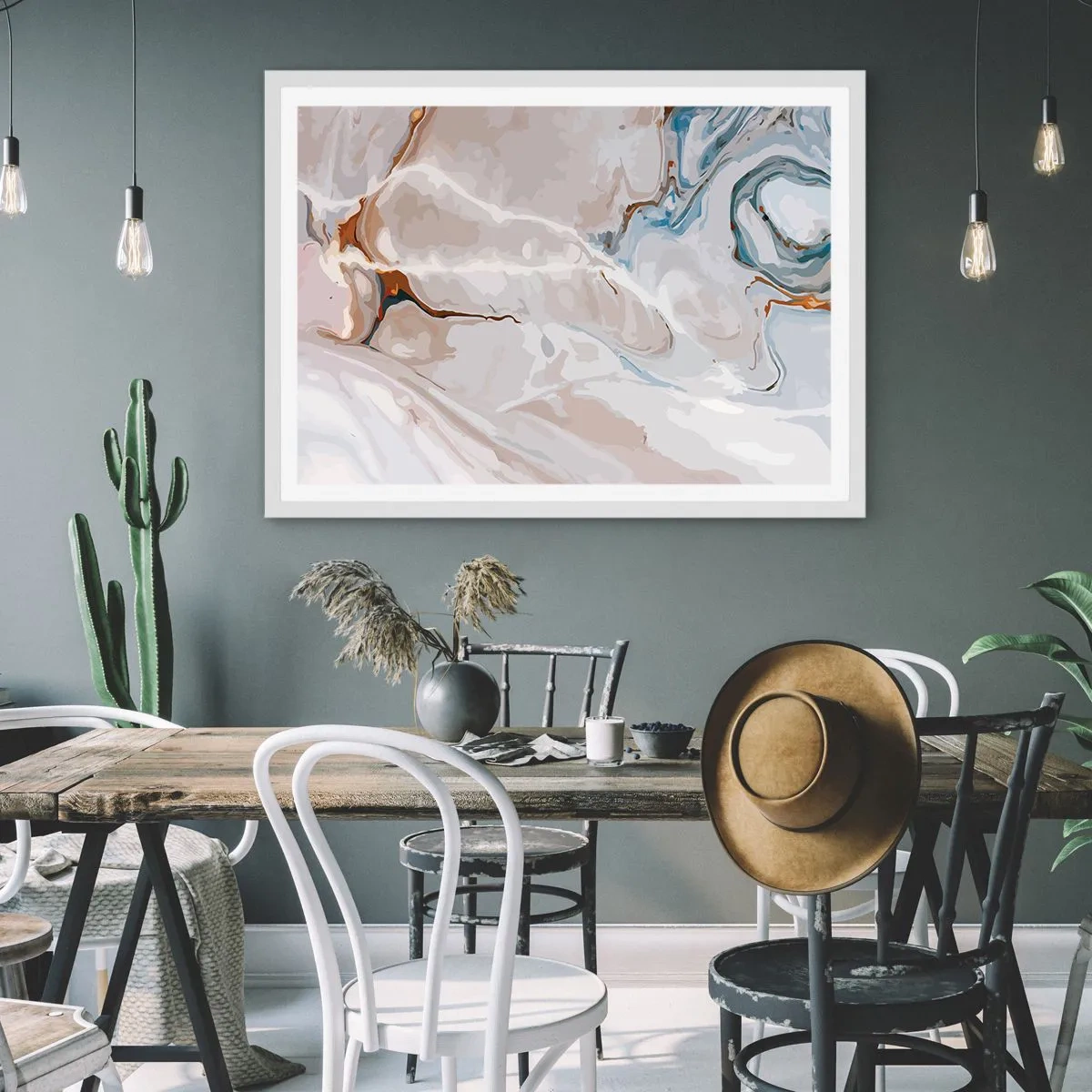 Affiche dans un cadre blanc - Poster - Le bleu serpente sous le blanc - 100x70 cm