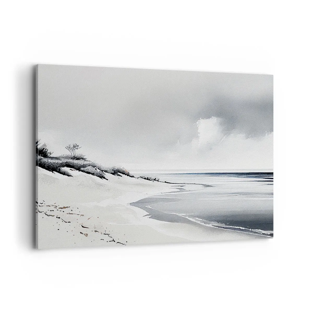 Impression sur toile - Image sur toile - Une plage aux tons sobres de gris et de bleu - 100x70cm - Ensemble depuis toujours - Décoration murale moderne pour le salon et la chambre ARTTOR