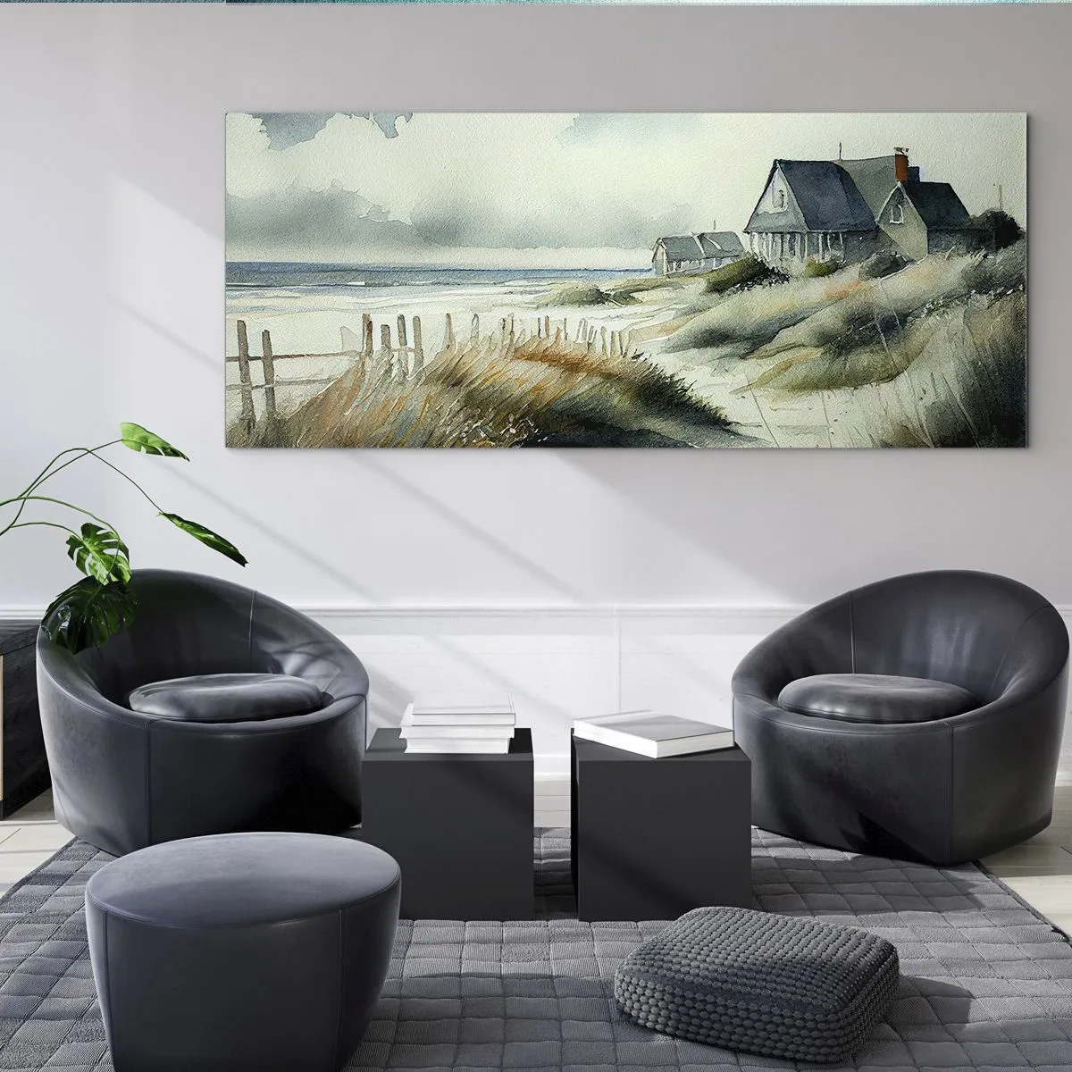 Impression sur verre - Image sur verre - Une maison de bord de mer entourée d'herbe et surplombant la mer - 160x50cm - Loin de l'agitation - Décoration murale moderne pour le salon et la chambre ARTTOR