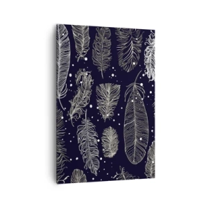 Impression sur toile - Image sur toile - Plumes blanches délicates sur fond bleu marine - 70x100cm - Toile de plumes - Décoration murale moderne pour le salon et la chambre ARTTOR